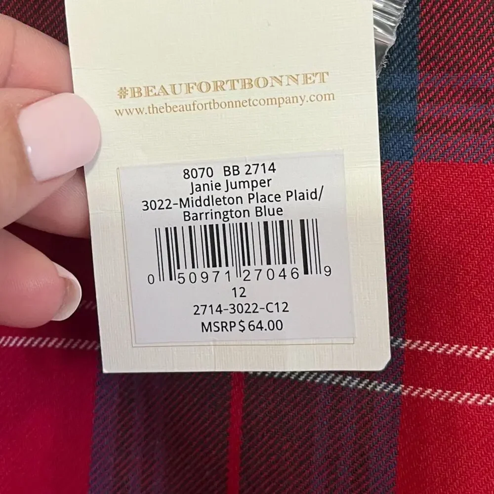 Beaufort Bonnet‎ Company Girls Janie Jumper Dress Size 12 Middleton Place Plaid